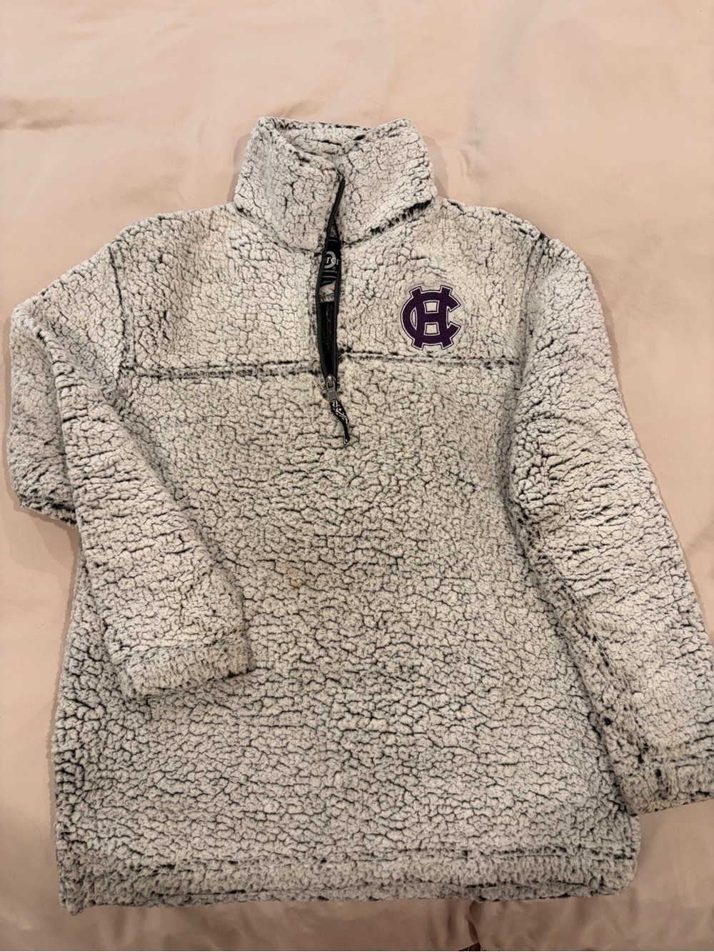 Holy Cross boxercraft Cream Sherpa Fleece Pullover with Black Label